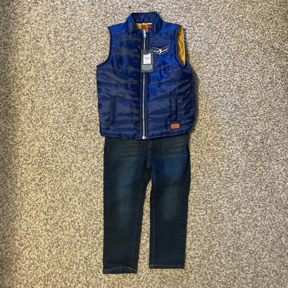 🆕 7 For All Mankind Toddler puffer vest and jeans set